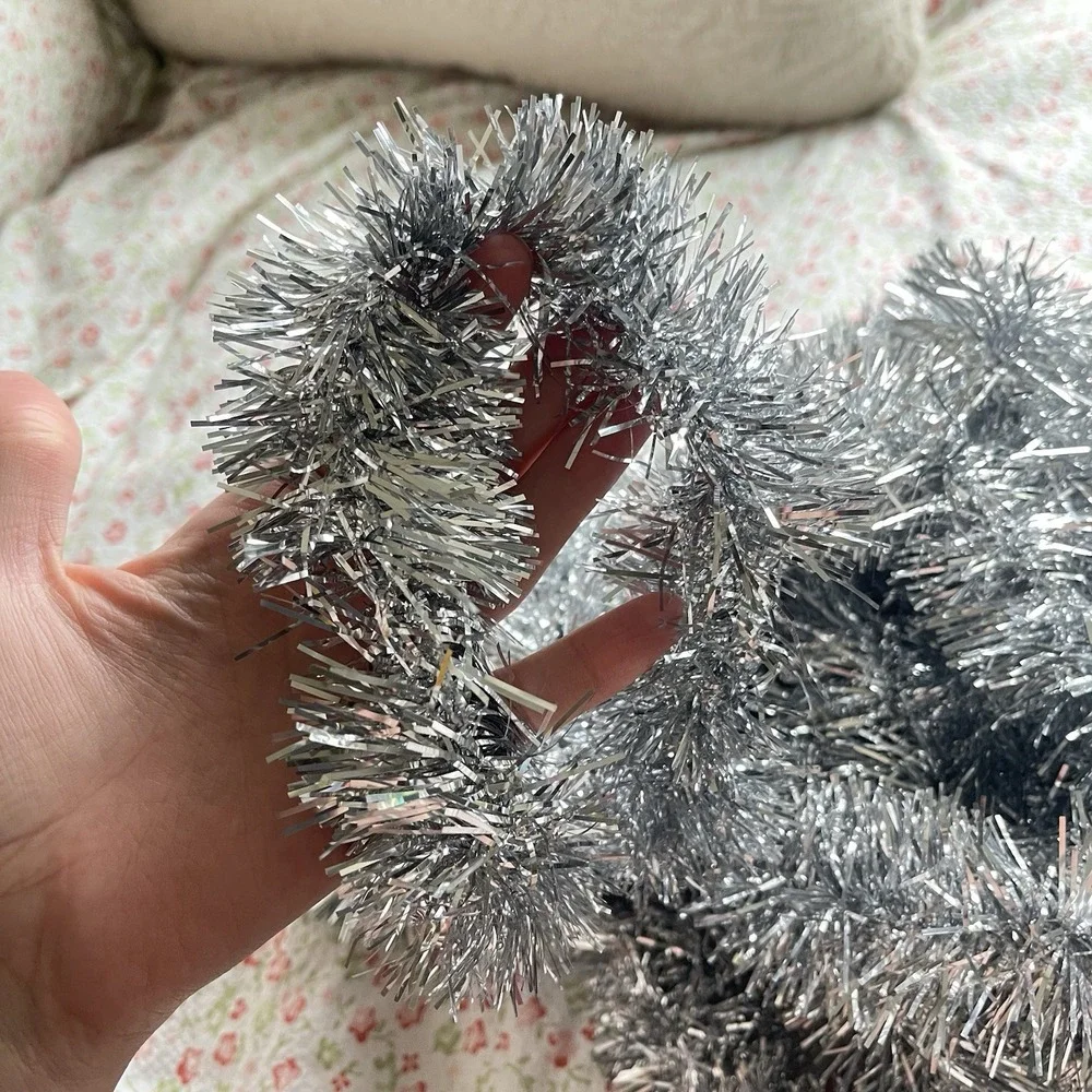 Vintage Christmas Double Glo Tinsel Garland Shiny Soft Fluffy‎ Silver 24 ft Long